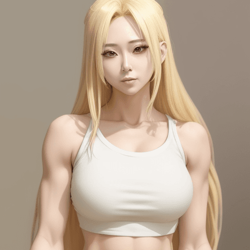 AI generated: hot anime girl blonde long hair crop top beautiful mature strong  