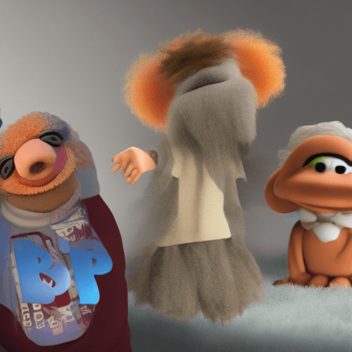 AI generated: Bob Ross as a muppet, pixar fur, vray renderer