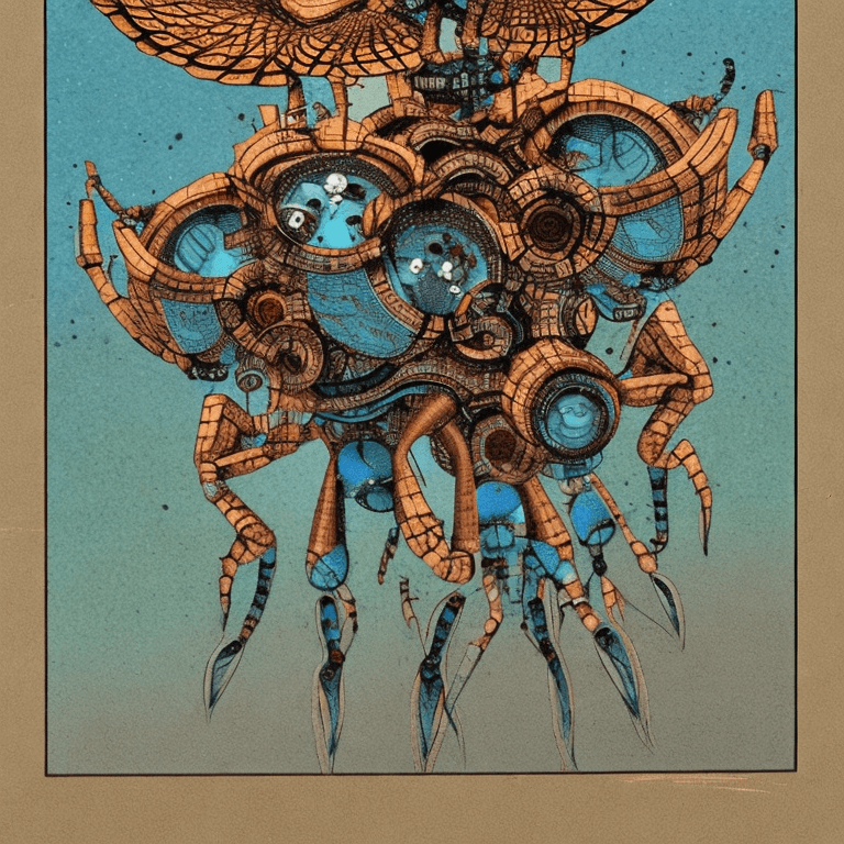 AI generated: They came from beyond the stars, a swarm of otherworldly beings with complex clockwork bodies and co...