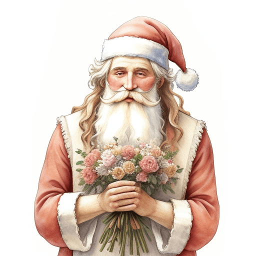 AI generated: bohemian santa claus, light pastel flowers, soft, romantic, delicate, watercolor style,
isolated on ...
