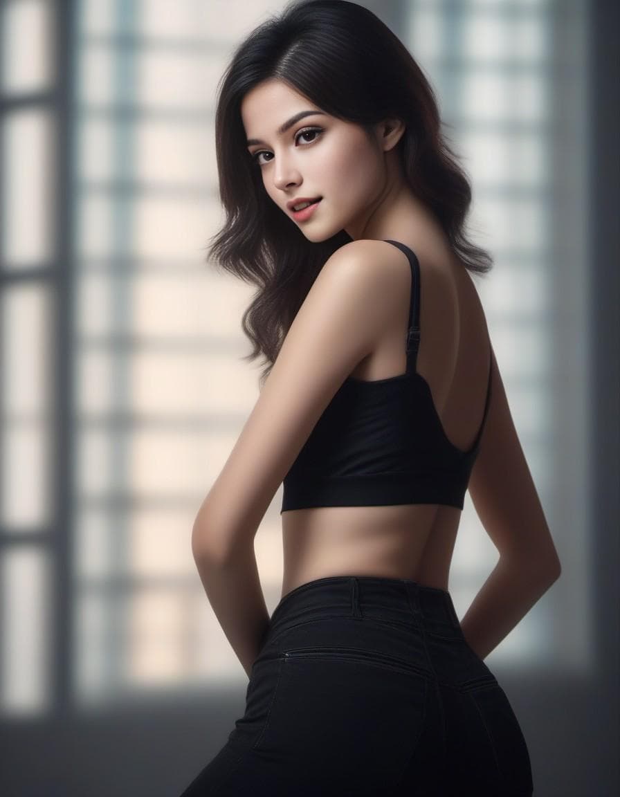 AI generated: photo of pretty korean woman (beautiful:1.2),(long black hair:1.62) (short pants:1.21) intricate ele...