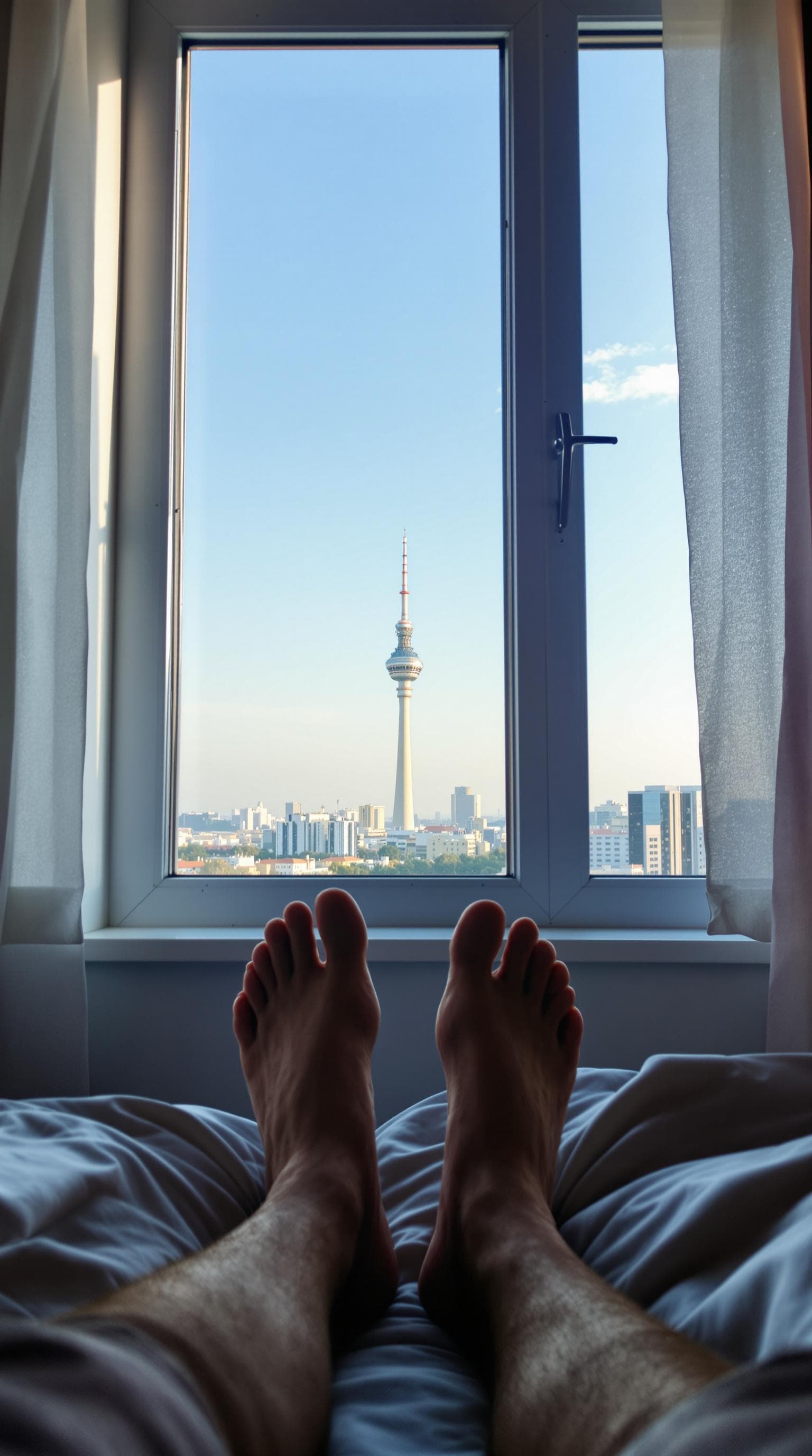 AI generated: 
I am a 30-year-old man, lying on my bed in my bedroom, just waking up in the morning. The camera fo...