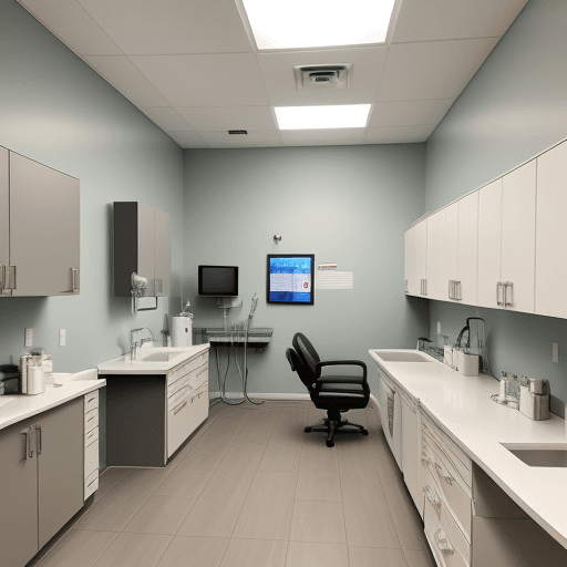 AI generated: Photo of a dentist office with dental equipment 
