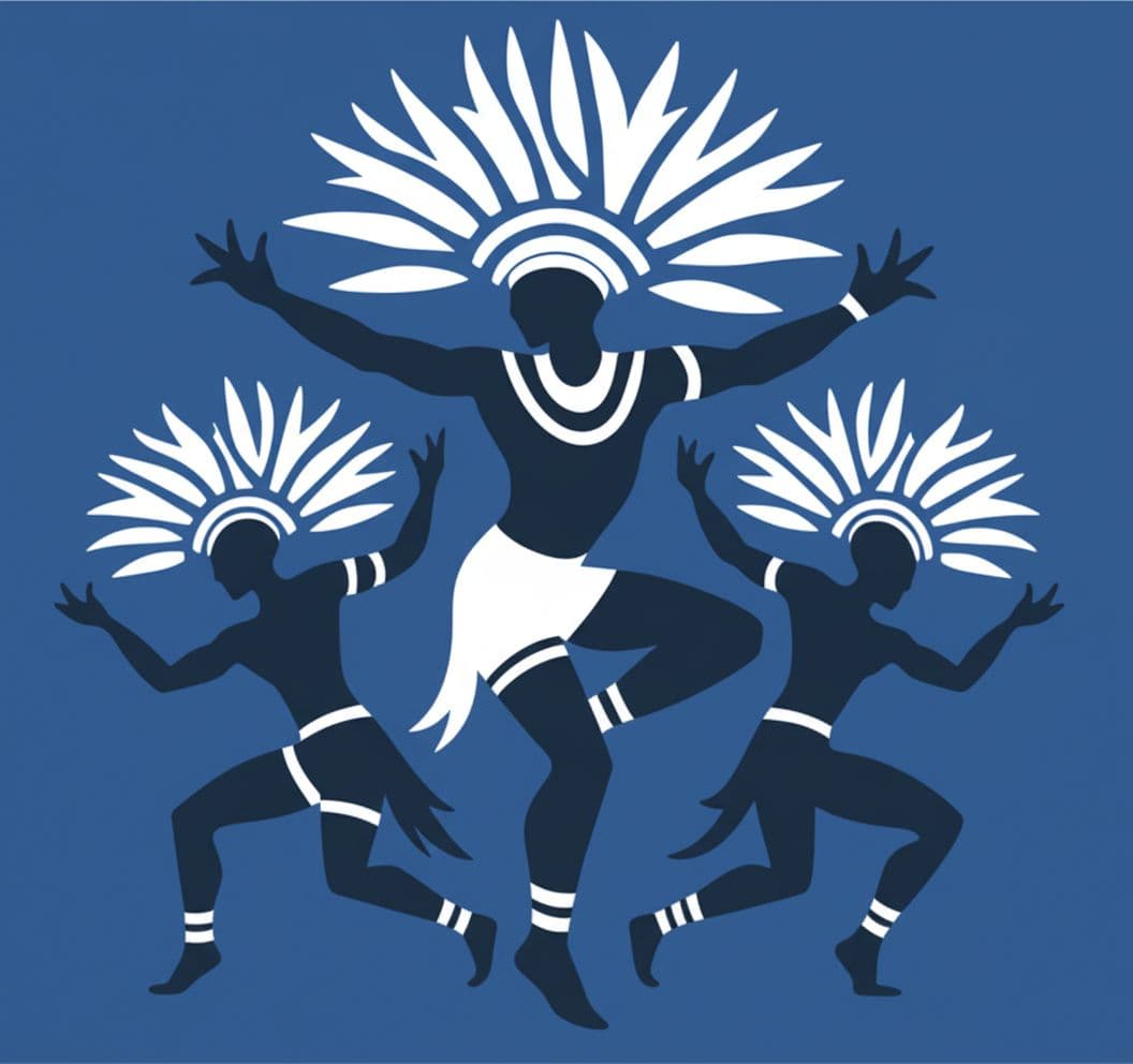 AI generated: “Recreate these  elegant African  dancers  in vector form white on a blue background 