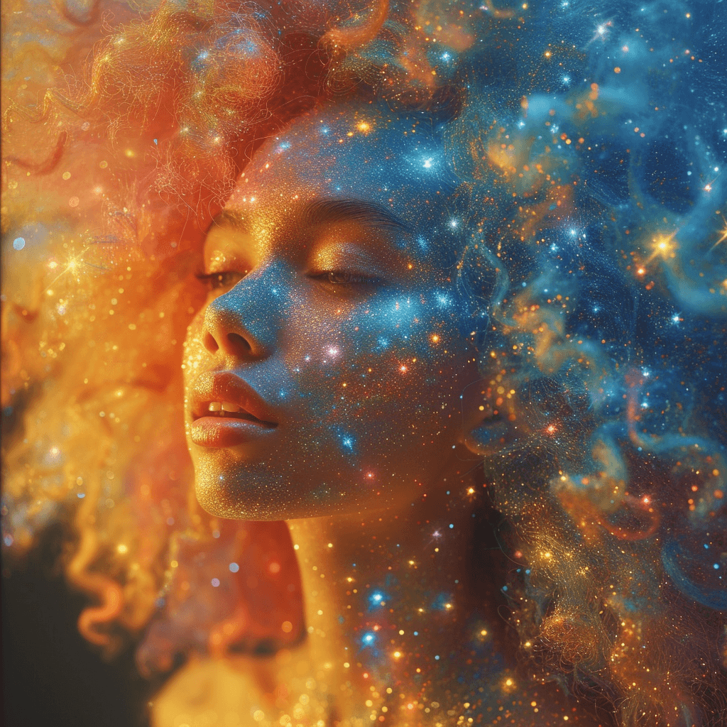 AI generated: a woman with galaxy for hair --s 750 --v 6.0