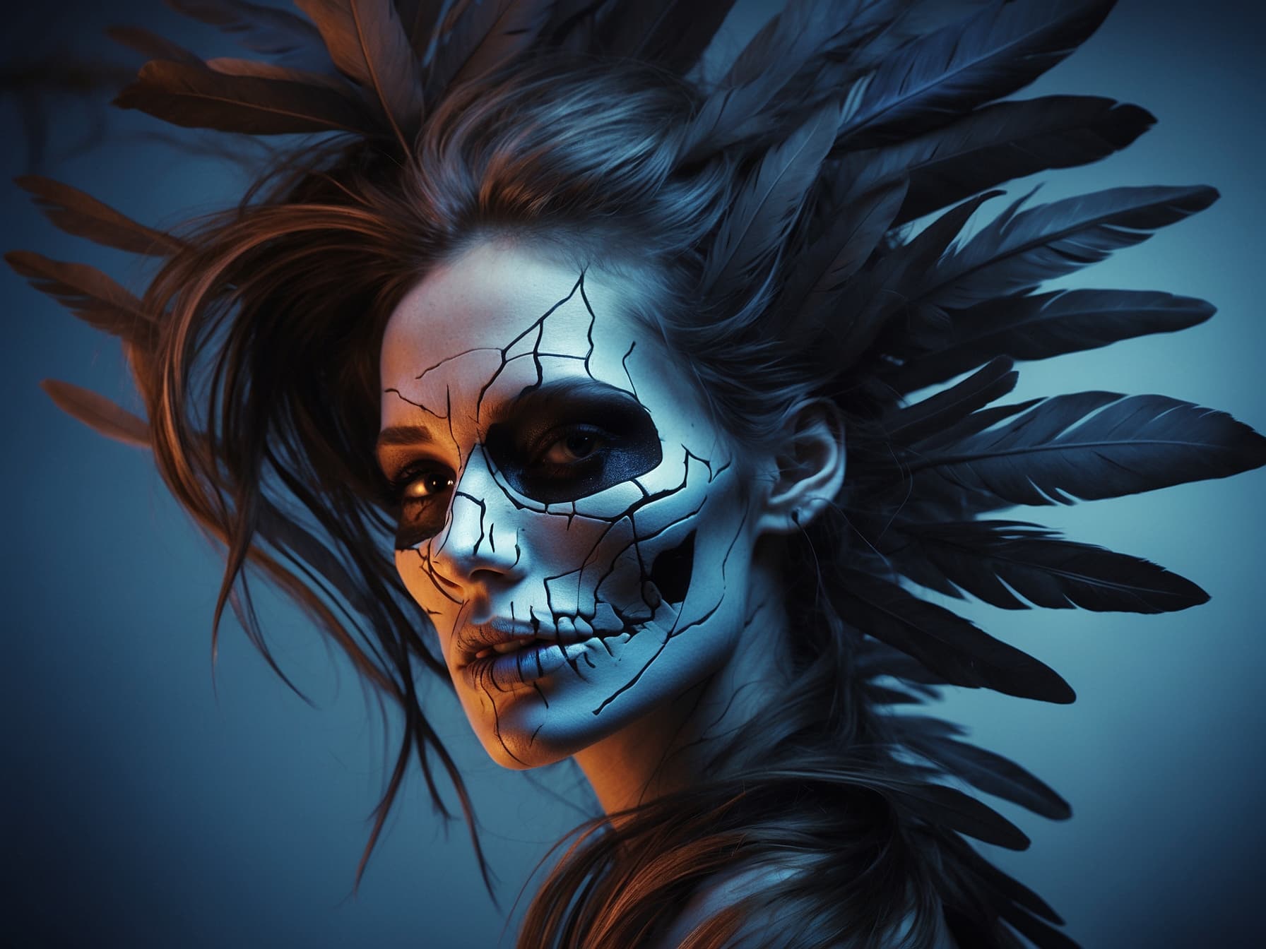AI generated: the skull is distorted by the twists and turns of a woman with dark hair, in the style of neon impre...