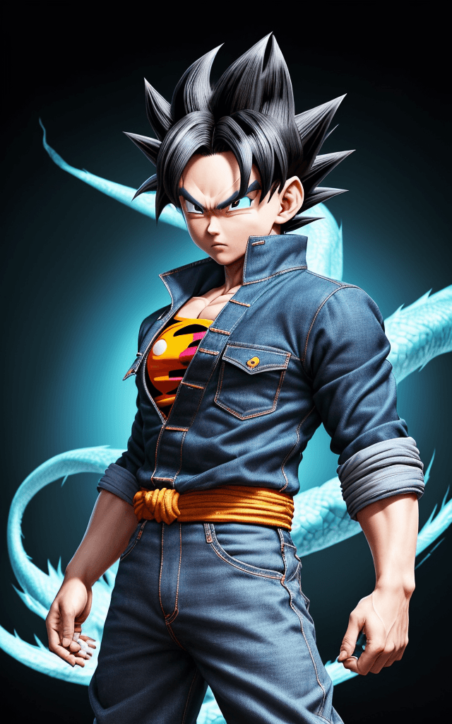 AI generated: toriyama akira, 1boy, black hair with ghoan tuft, blue eyes, muscled, dragon ball, (dragonball z), h...