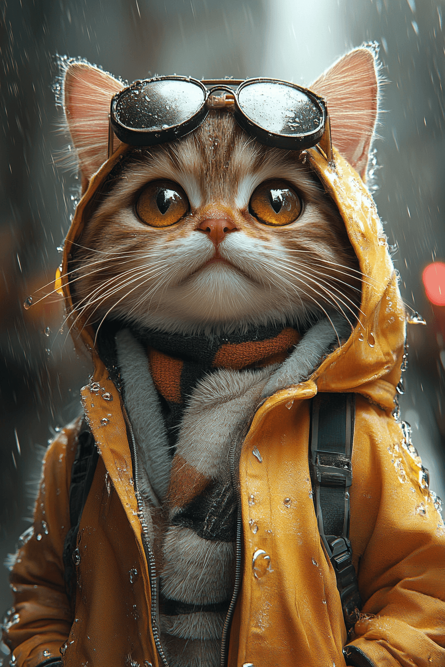 AI generated: happy cat wear hip hop style digital art oil painting style celebration background octane render com...
