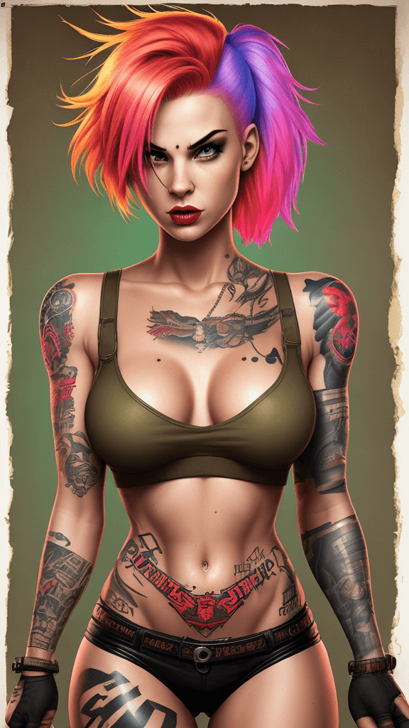 AI generated: shock
realistic shaded lighting poster
tank girl 
tattoo flash
behance 
vivid vintage female colorin...