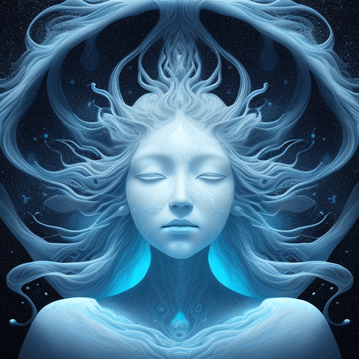AI generated: Without a woman's head with a space inspired texture and hazy blue background, in the style of fract...