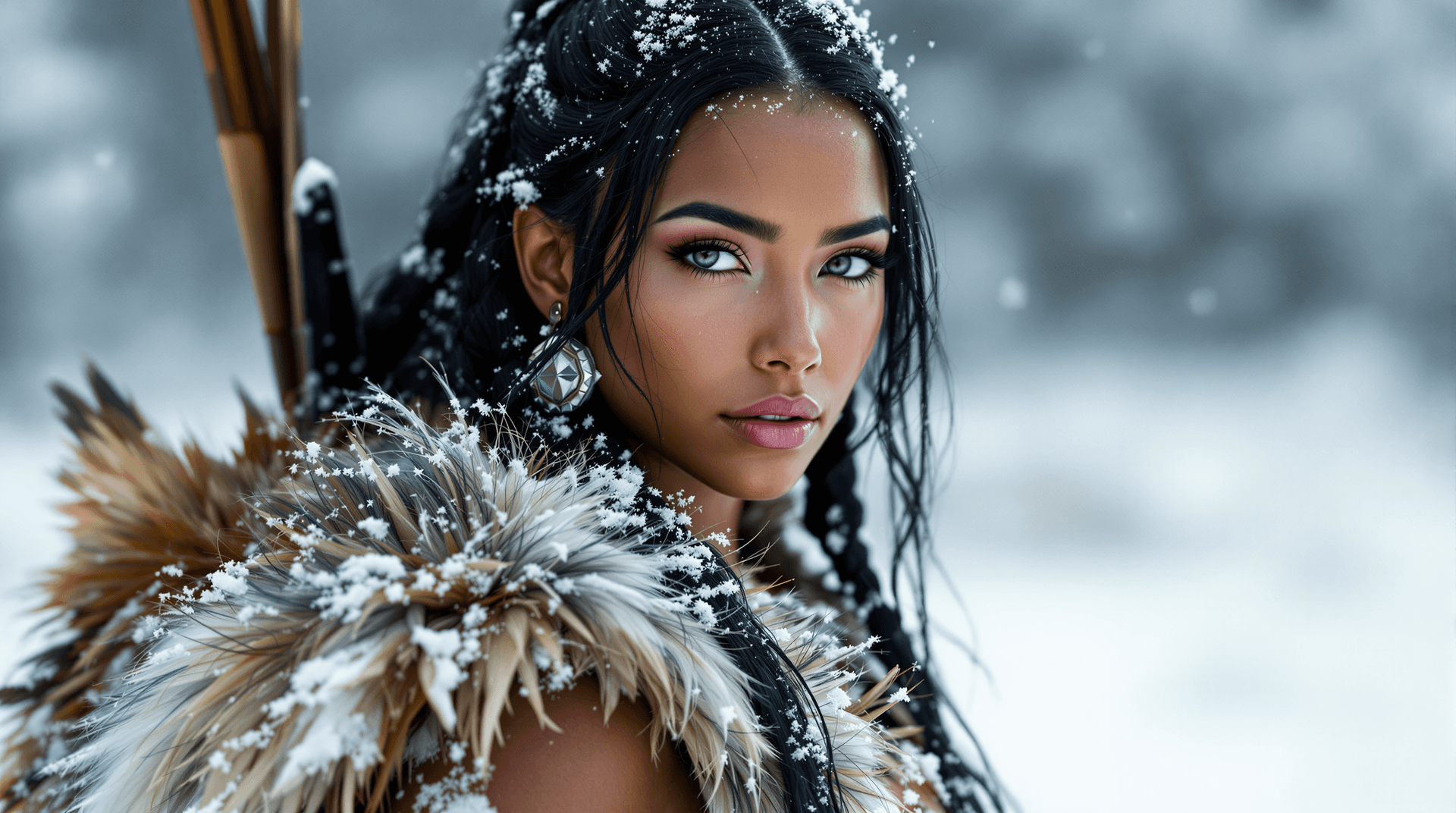 AI generated: a professional photo of the same exceptionally most beautiful Native American girl in the world (age...