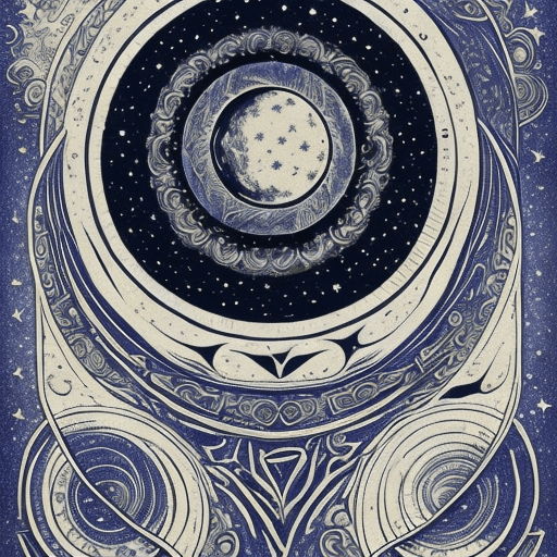 AI generated: A vintage moon and stars sticker, hand drawn in an old school style, with deep blue ink on white pap...