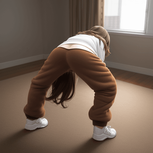 AI generated: High resolution brown haired girl bending over in sweats 