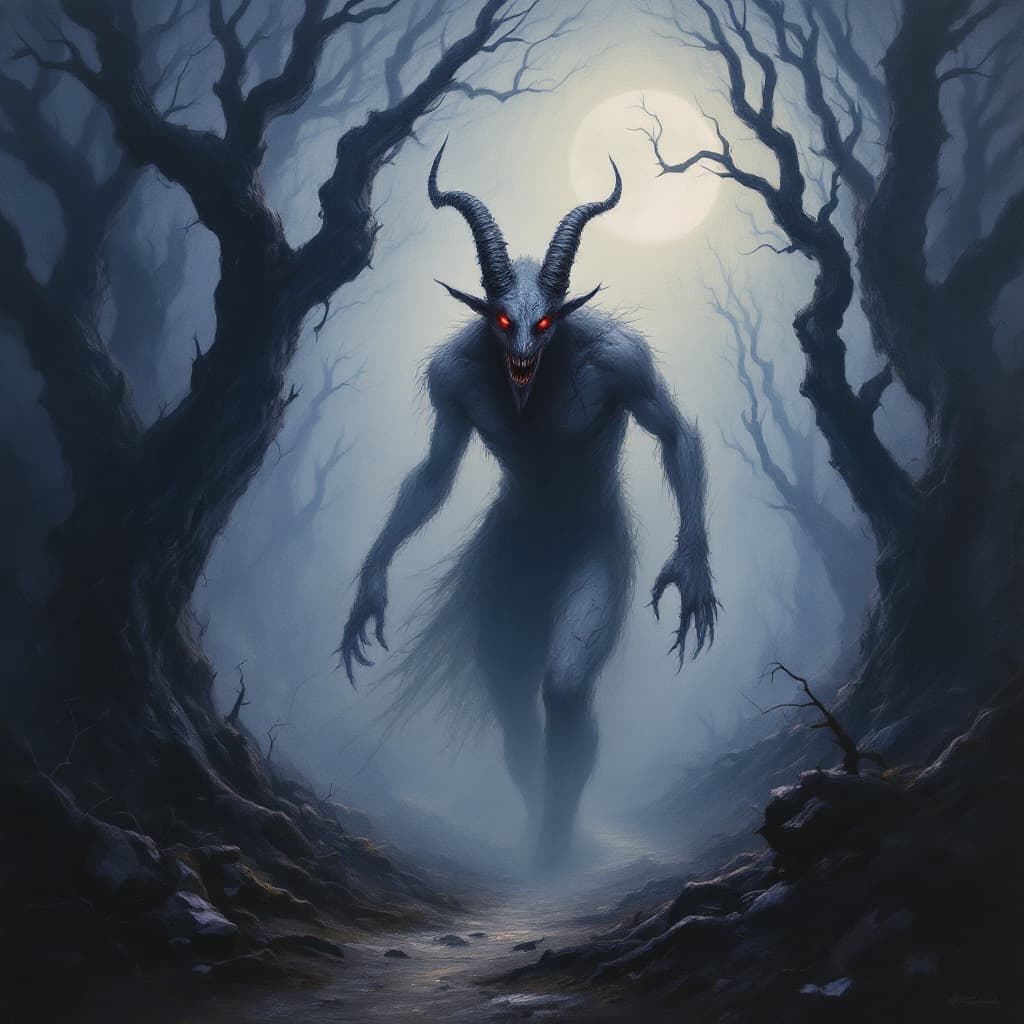 AI generated: An award-winning, dark fantasy oil painting depicting a terrifying creature with the body of a human...