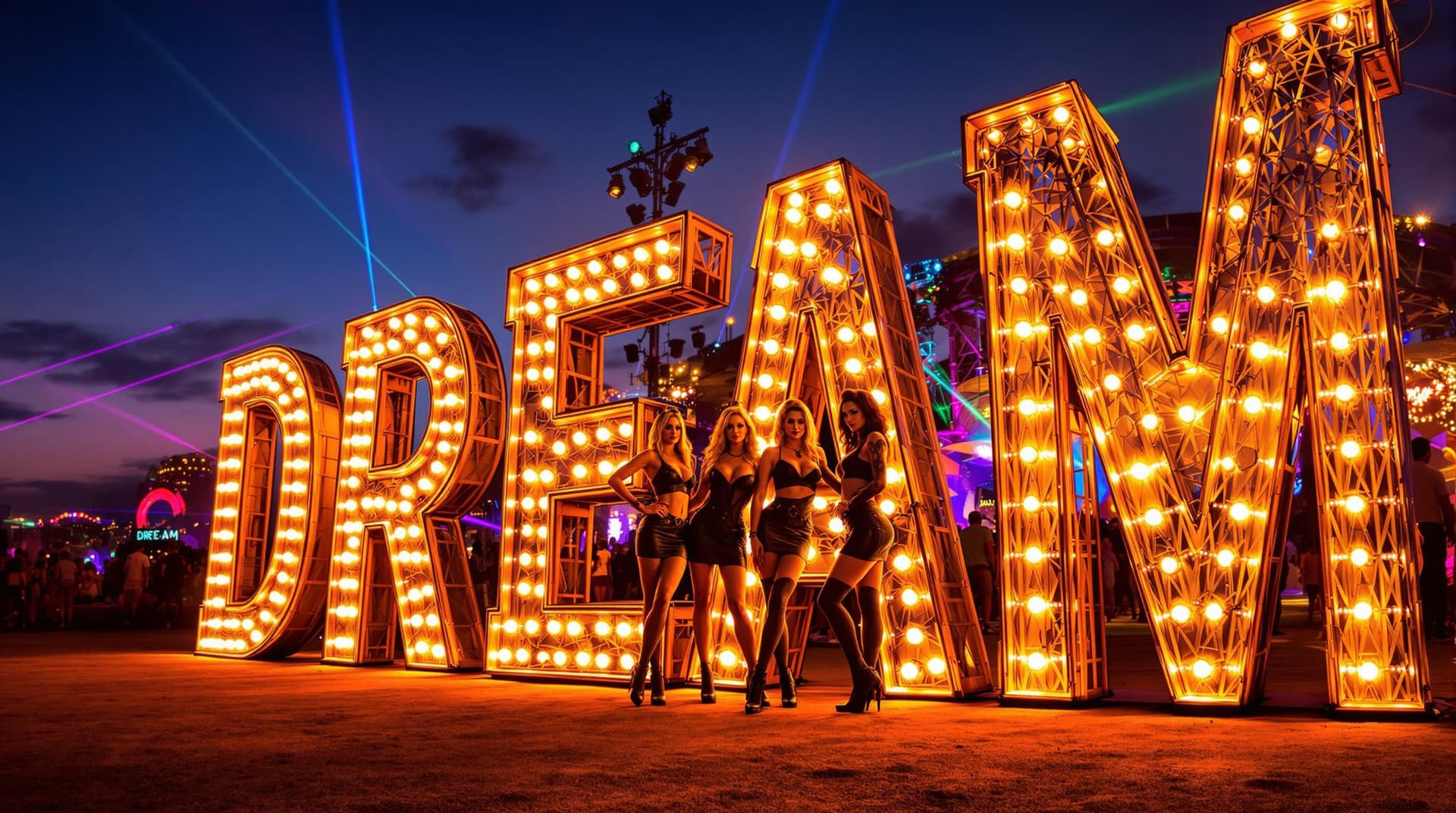 AI generated: This image captures a vibrant scene at an outdoor event, likely in a festival setting. The focal poi...