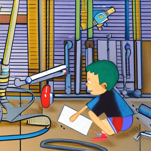 AI generated: Children's book style illustration, watercolor technique, a little boy wearing round glasses, dark b...