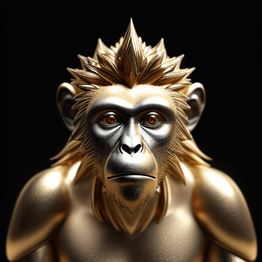 AI generated: gold monkey , god, rich, money, gold, daimond, silver, , black background, ultra detailed, cinematic...