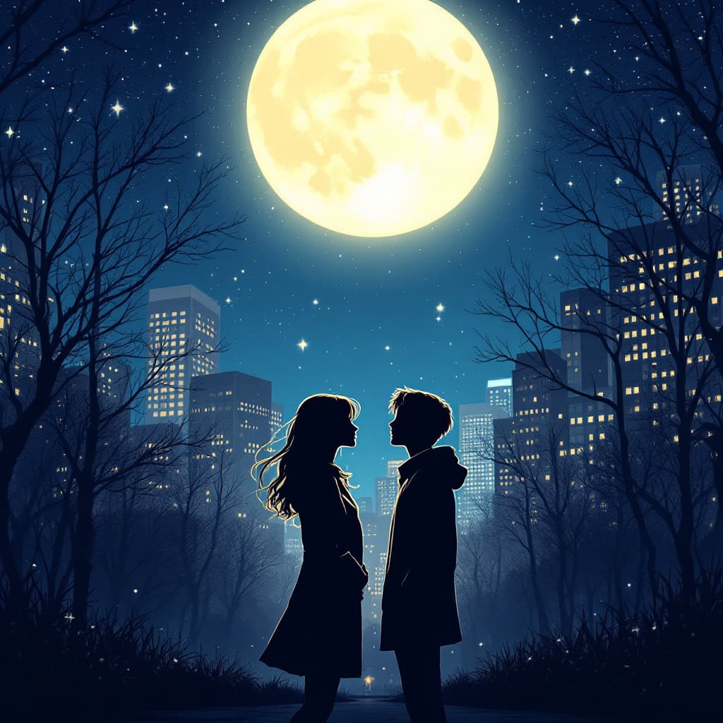 AI generated: anime styles of couples in zoom mode face closed each other in the middle of quite public city park ...
