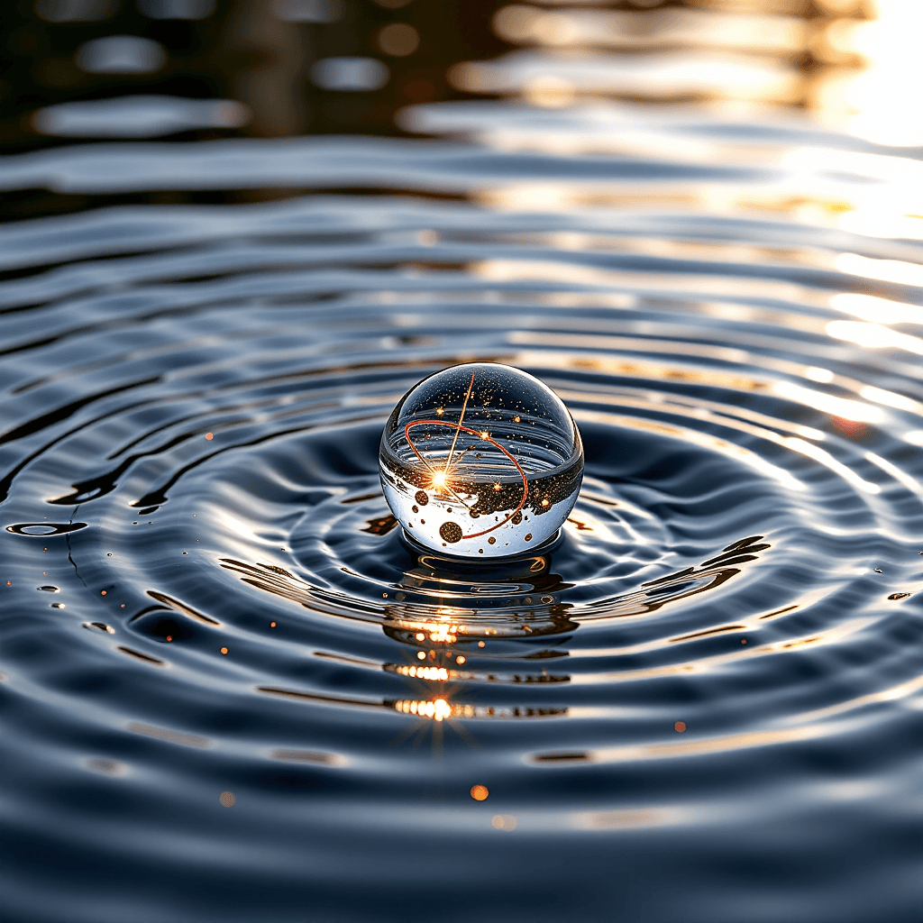 AI generated: "The wave function of a particle spreading out like intricate, luminous ripples in a pond, before me...