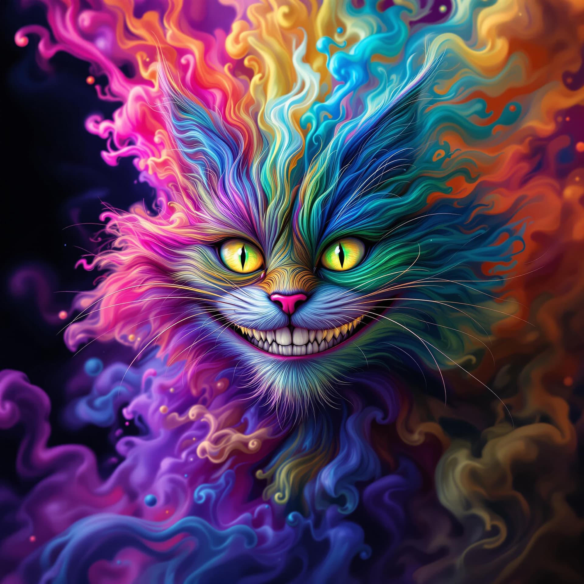 AI generated: photorealistic image based on the Fibonacci sequence. The central figure is the Cheshire Cat, compos...