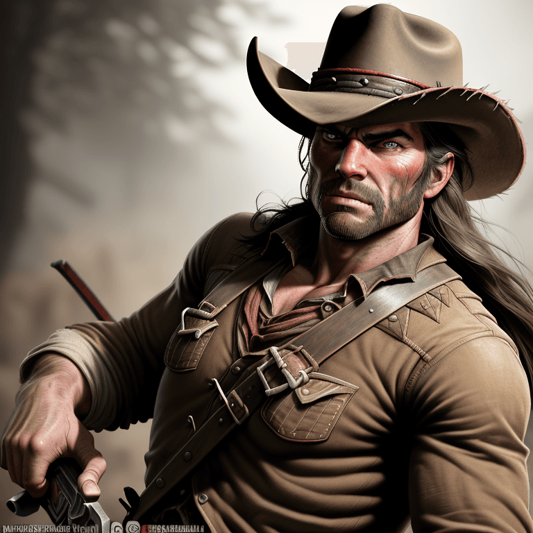 AI generated: western style red-dead redemtion  warrior muscles pose portrait, insanely detailed, highest quality,...