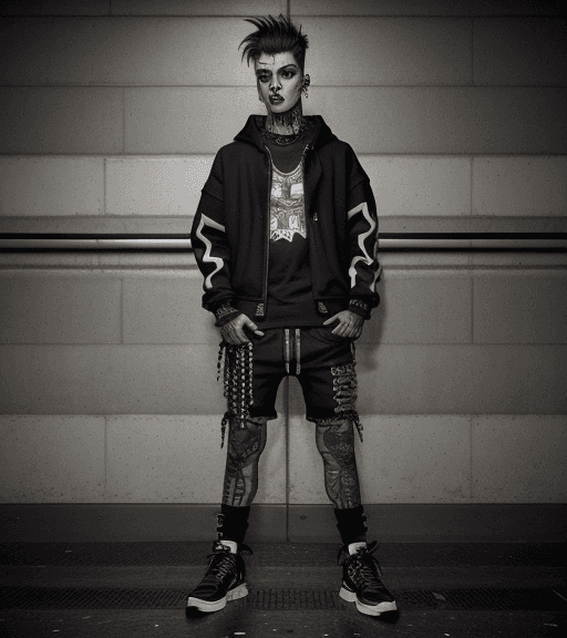 AI generated: Hyper photorealistic eye level full-body photograph of a male clothing brand model, outfit style ble...