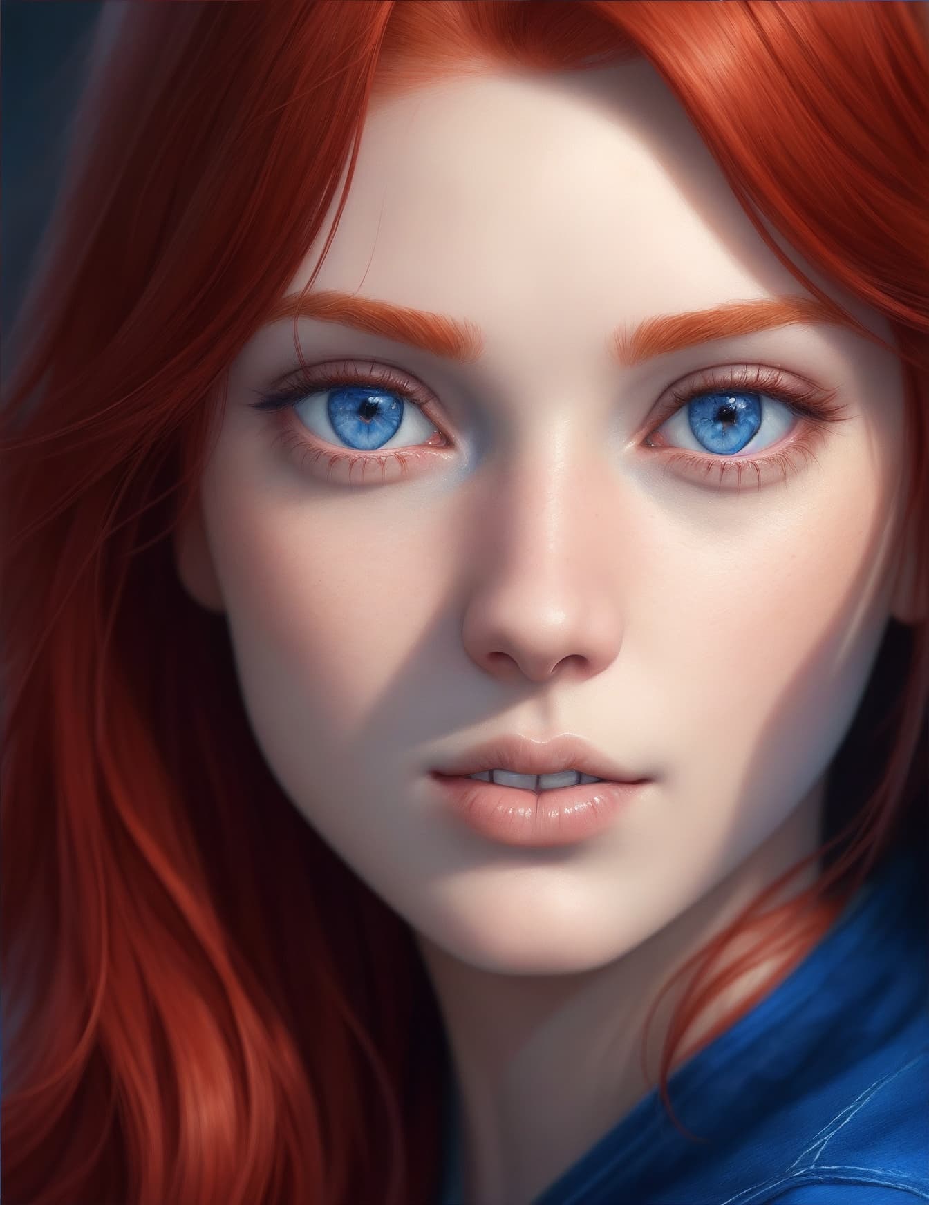 AI generated: redhead haired girl with blue eyes and red hair, realistic artstyle, realistic art style, realistic ...