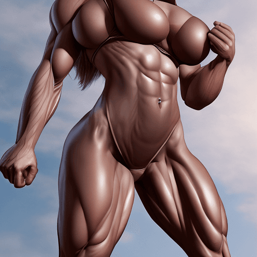 AI generated: strong huge latissimus muscle girl, short hair, wide hips, strong shoulders, big thick legs, hyper-r...