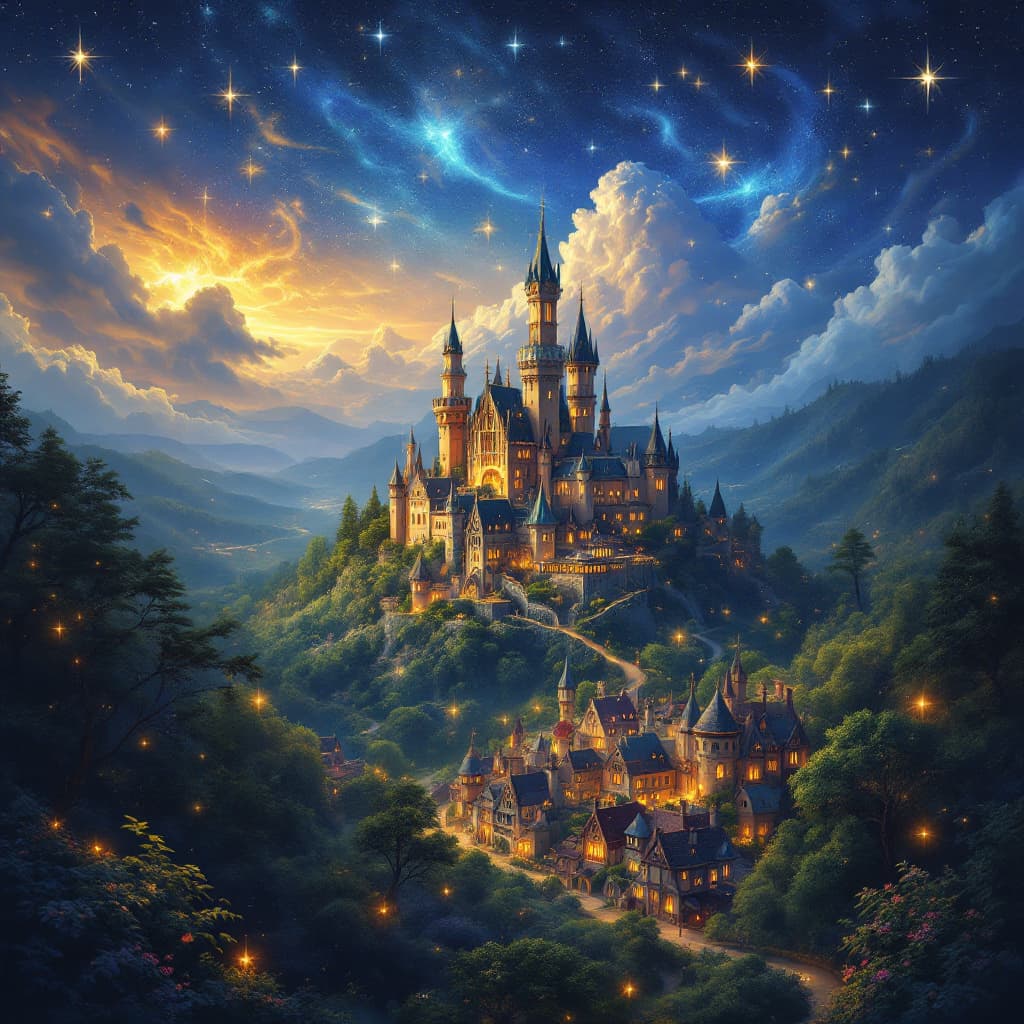 AI generated: inspired by art Mac Baconai. I want to create a starry world.
Magical enchanted forest, a glowing fa...