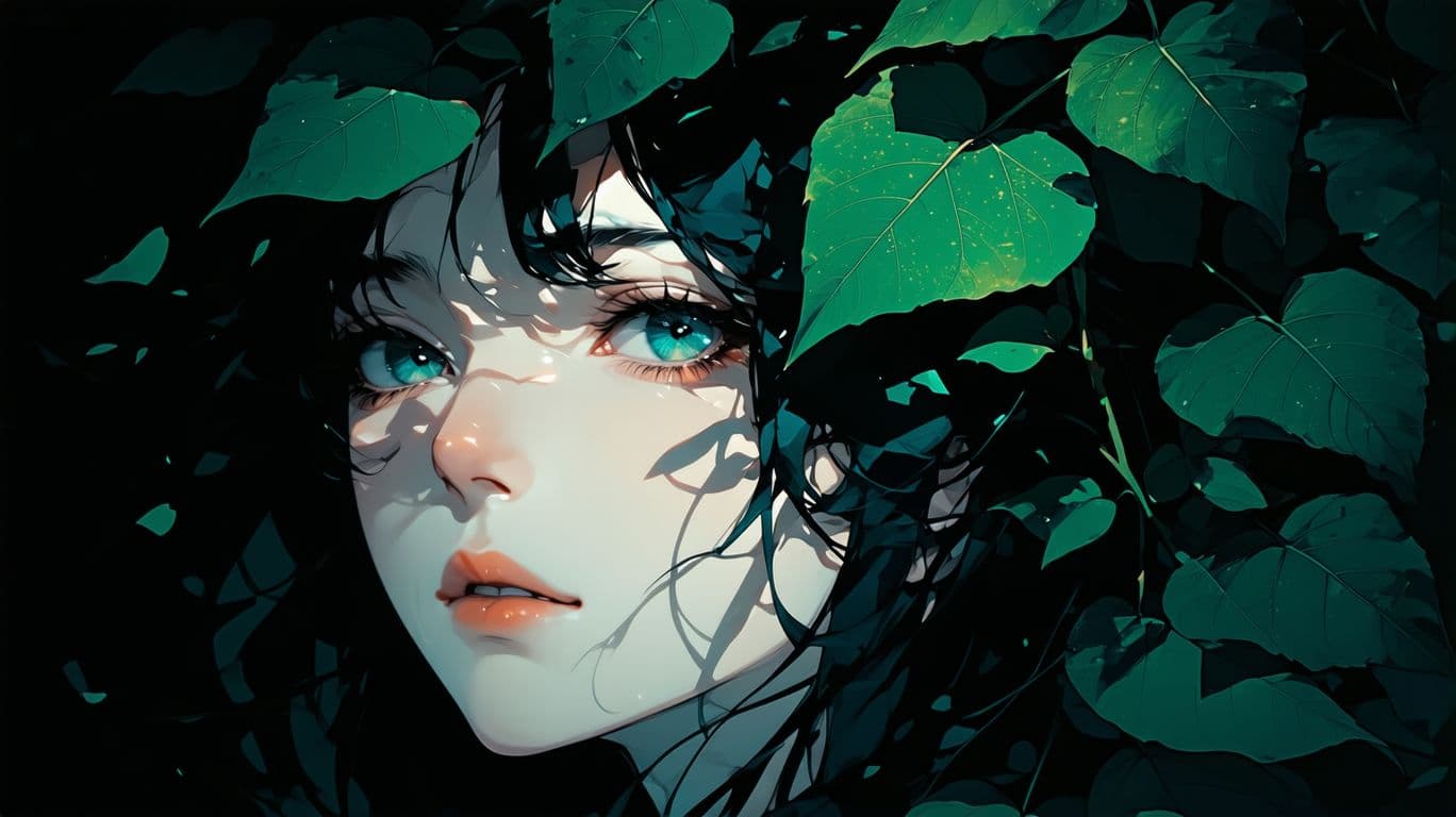 AI generated: The image is an illustration of a close-up of a woman's face. The woman has long dark hair and blue ...