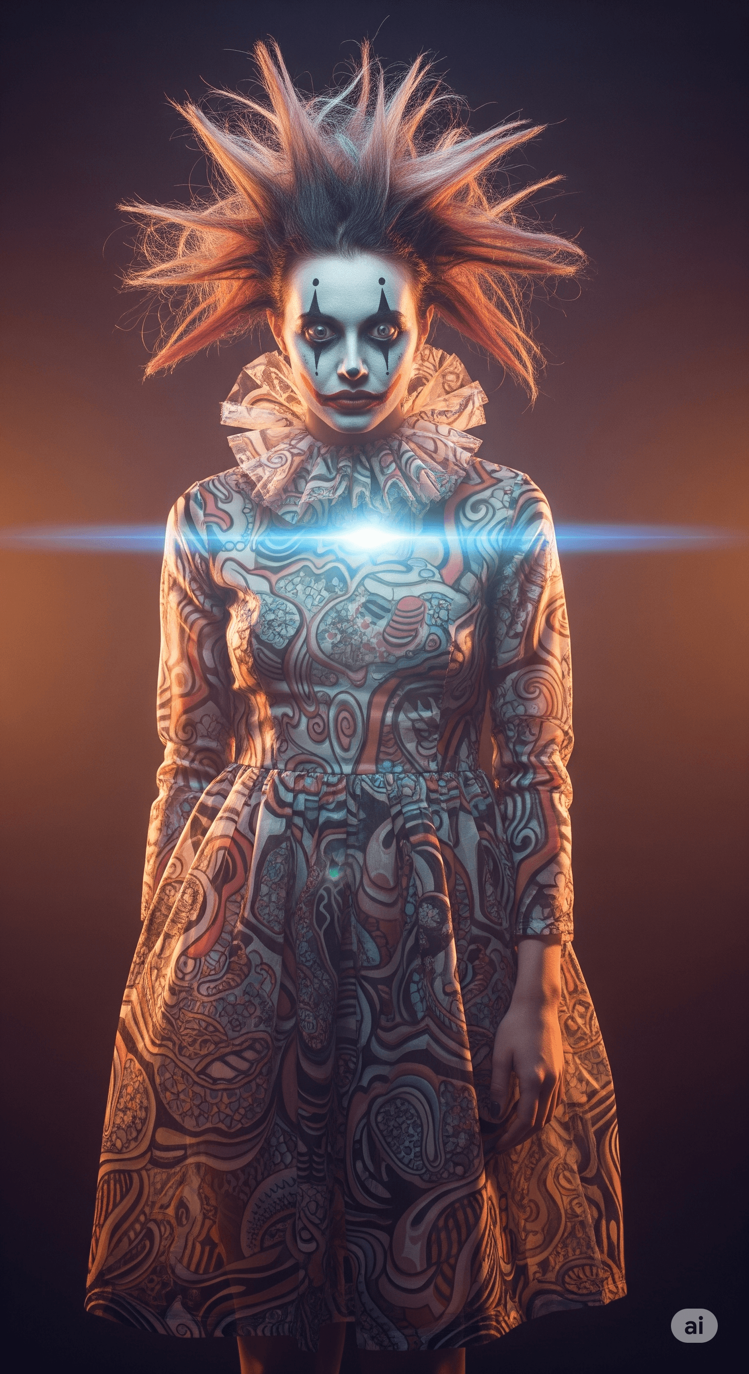 AI generated: Fine art photography, full body image capturing an epic, futuristic scene with a stunning lens glow....