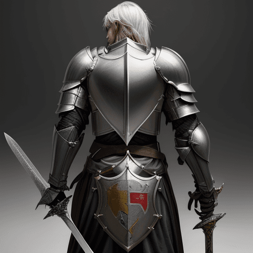 AI generated: Male Human Fighter, Warden of Steel. Standing amidst sprawling battlefields. Clad in meticulously ba...