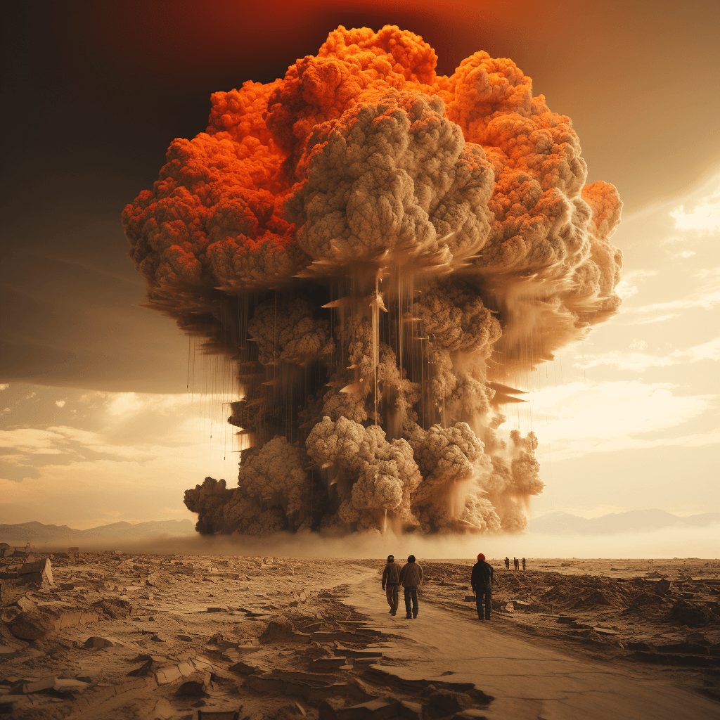 AI generated: A Tsar Bomb explosion, massive, in the desert, extremely unsettling