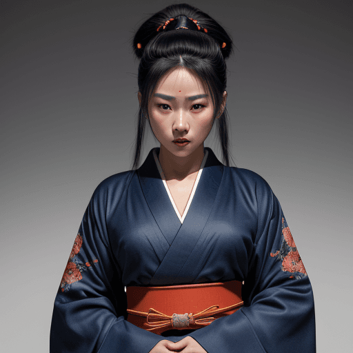 AI generated: full body shot ,of beautiful young Japanese female, she has (dark_blue_hair), wearing an elegant tra...