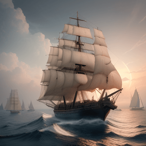AI generated: Photo of a ultra realistic sailing ship, dramatic light, pale sunrise, cinematic lighting, battered,...