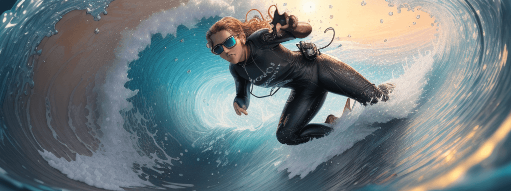 AI generated: [3d intricate, hyper detailed, volumetric lighting, portrait illustration of a surfer, wearing a pai...