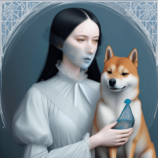 AI generated: images of john wick with her wrapped face with fruit foam net shiba dog in the style of ethereal bea...