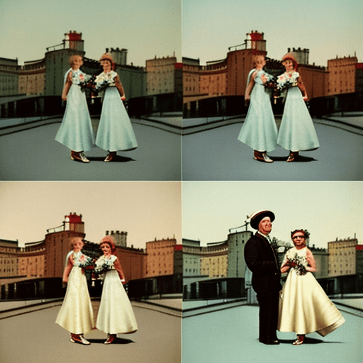 AI generated: 1. Combine two of my photos into one.
2. Wedding style photography.
3. Soviet film camera.
4. Color ...