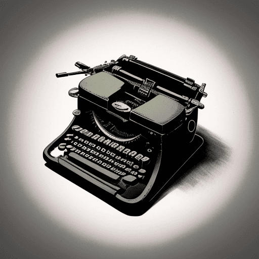 AI generated: artistic illustration typewriter mixed with a gun, shooting, poor light, black background, noir