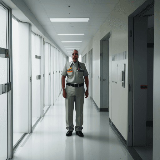 AI generated: High resolution photography, 
security guard, hospital