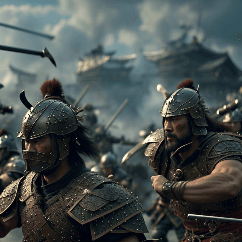 AI generated: An outstanding, high-quality CGI render that portrays an epic battle between a courageous samurai an...