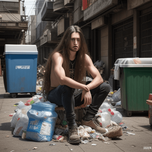 AI generated: a model with long hair sitting in a trash pile, in the style of highly realistic, oriental, realisti...