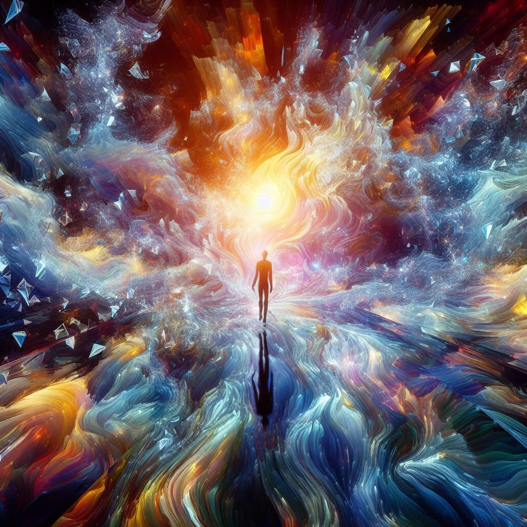 AI generated: a crystalline dream in the infinity of joy and harmony, surrealism, epic, shimmering