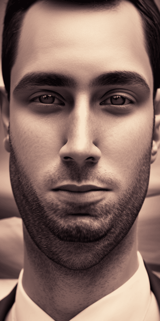 AI generated: photograph close up portrait 40yo businessman Visionaire, CLEAN SHAVEN, serious, stoic cinematic 4k ...