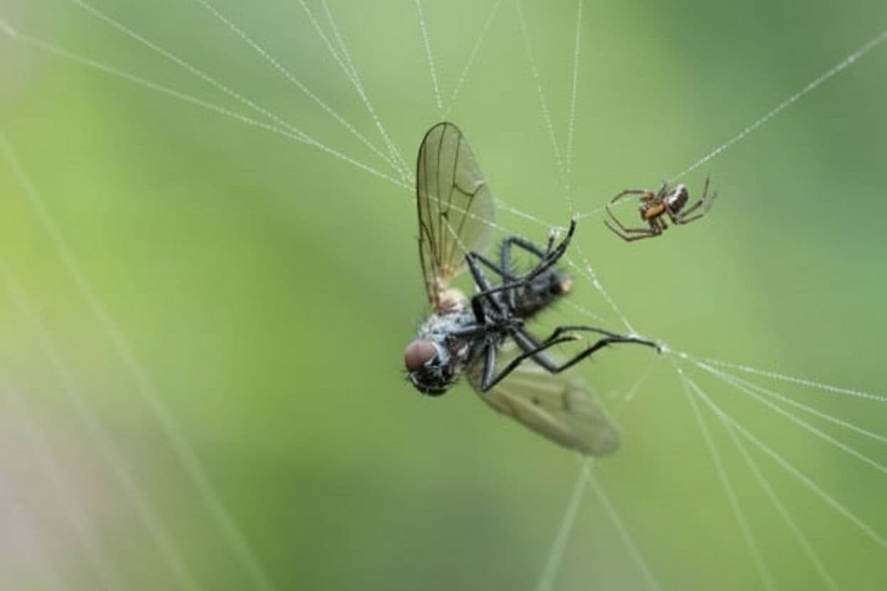 AI generated: fly caught in spiders web 