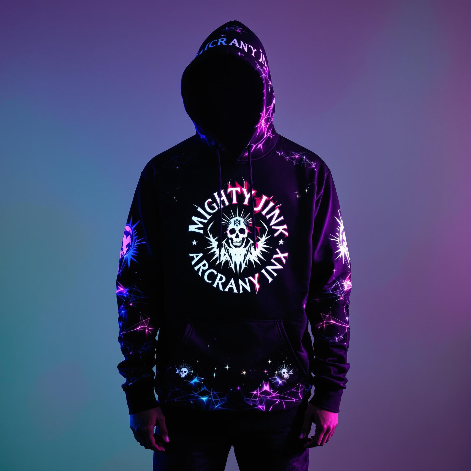 AI generated: Mighty Jinx arcane hoodie rgb lights 