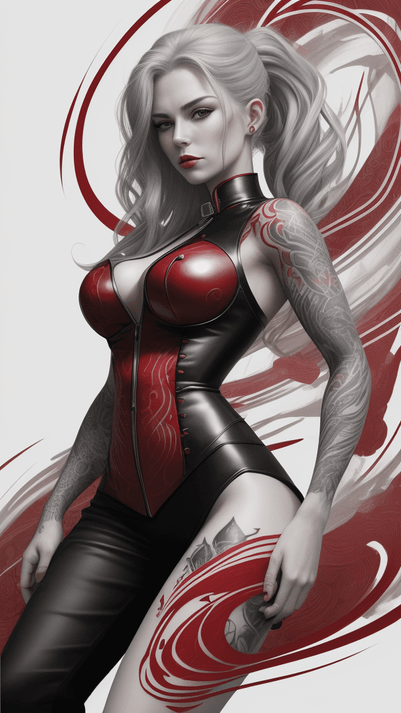 AI generated: A portrait of [a scarlet in a bodyguard outfit], in the style of airbrush art, classic tattoo motifs...