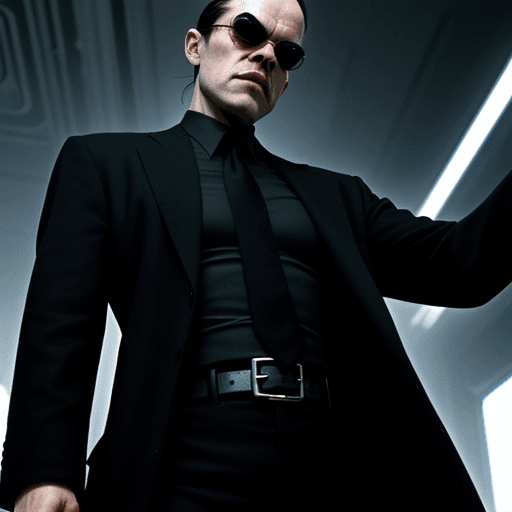 AI generated: Agent Smith from the Matrix looking menacing, pen and ink artstyle