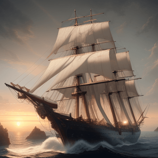 AI generated: Photo of a ultra realistic sailing ship, dramatic light, pale sunrise, cinematic lighting, battered,...