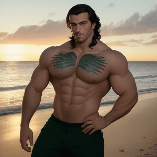AI generated: A professional photograph of an extremely handsome, muscular man with beautiful Green eyes and thick...